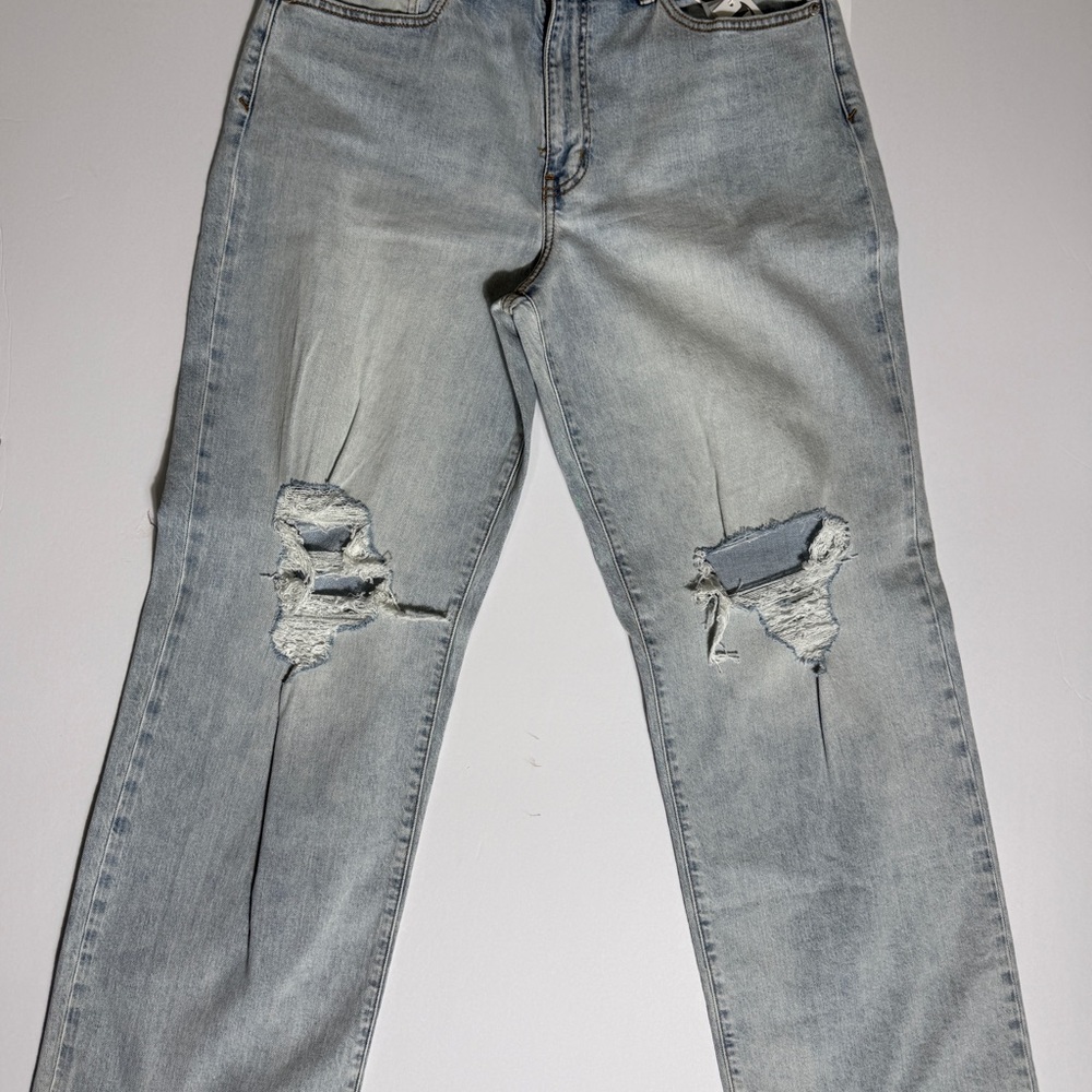 Women's Light Blue Distressed Straight Jeans